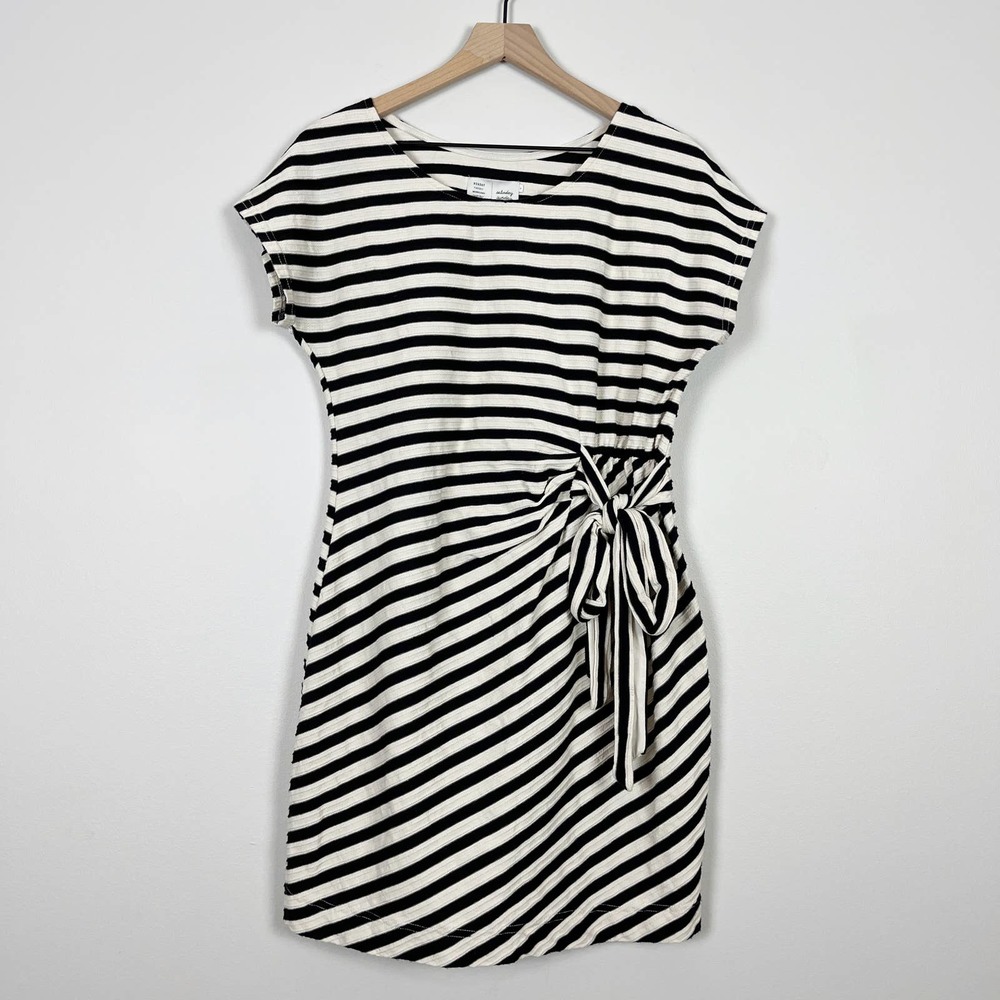 Anthropologie Saturday Sunday Tie Waist Black White Striped Dress Size M